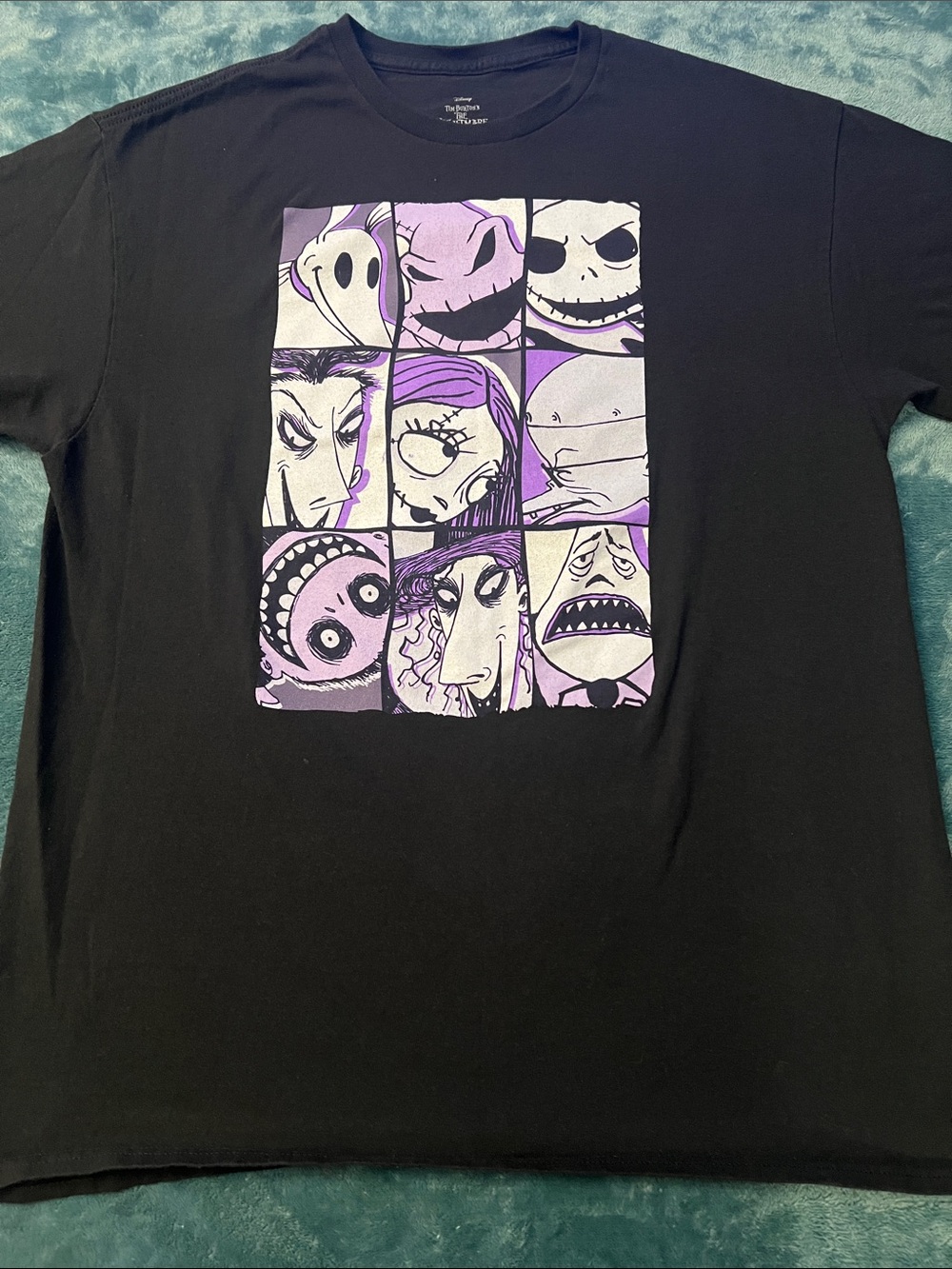 The nightmare Before Christmas Black Graphic Tee with Purple Character Panel
